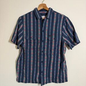Topo Designs Hemp Organic Cotton Stripe Button Short Sleeve Shirt Mens Medium